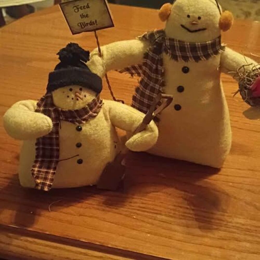 Primitive Plush Snowman Christmas Decorations - Set of 2